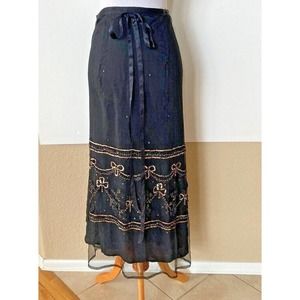 Megan Park Silk Wrap Skirt Embroidered Sequins Fairy Whimsigoth Size 2 Romantic